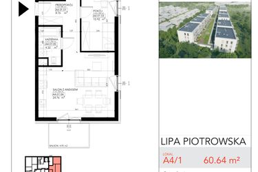 Rzut - Mieszkanie na sprzedaż 3 pokoje o powierzchni 60,86 m² - numer A4/1 w Lipa Piotrowska