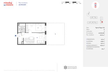 Rzut - Mieszkanie na sprzedaż 2 pokoje o powierzchni 40,64 m² - numer A3.100.M07 w Mieszkaj w mieście - Ogrody Glogera