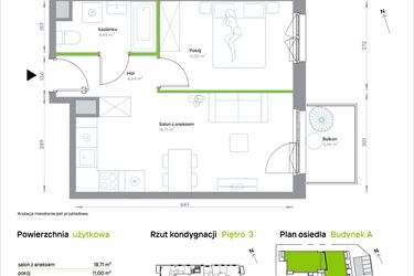 Rzut - Mieszkanie na sprzedaż 2 pokoje o powierzchni 38,53 m² - numer A/3/32 w Krakowska Vita