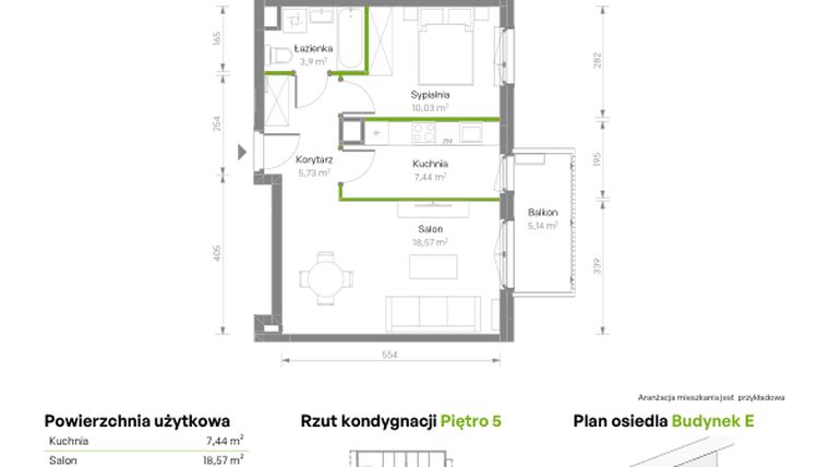 Rzut - Mieszkanie na sprzedaż 2 pokoje o powierzchni 45,67 m² - numer E/024 w Bemosphere