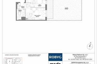 Rzut - Mieszkanie na sprzedaż 2 pokoje o powierzchni 39,73 m² - numer H1_0M04 w Piątkowo Residence etap II