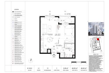 Rzut - Mieszkanie na sprzedaż 2 pokoje o powierzchni 46,71 m² - numer 11 w Biała Kamienica