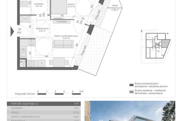 Rzut - Mieszkanie na sprzedaż 2 pokoje o powierzchni 37,12 m² - numer M-1 w Unikat Apartamenty D