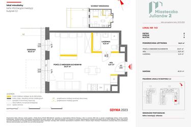 Rzut - Mieszkanie na sprzedaż 1 pokój o powierzchni 34,81 m² - numer 143 w Miasteczko Julianów etap 2