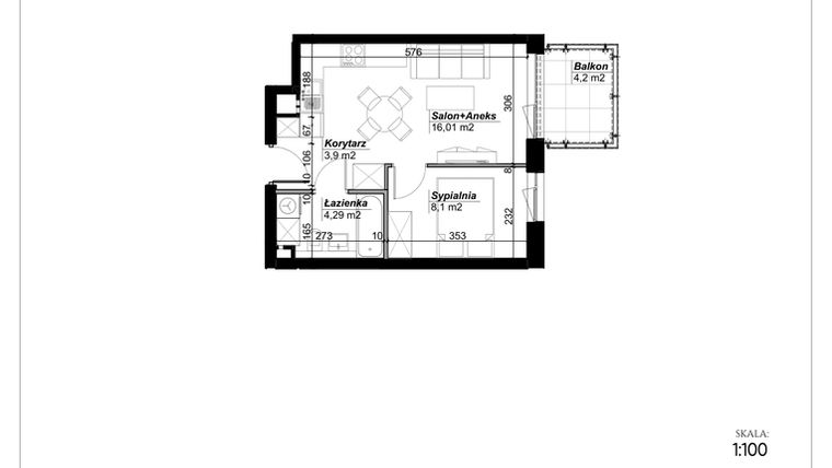 Rzut - Mieszkanie na sprzedaż 2 pokoje o powierzchni 32,3 m² - numer C.75 w Narcyzowe Wzgórza II