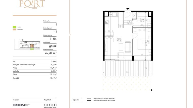 Rzut - Mieszkanie na sprzedaż 2 pokoje o powierzchni 49,31 m² - numer I_4 w Warmiński Port etap V
