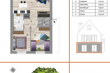 Rzut - Mieszkanie na sprzedaż 3 pokoje o powierzchni 73,91 m² - numer 6B1 w Osiedle Tymiankowe w Krzeptowie