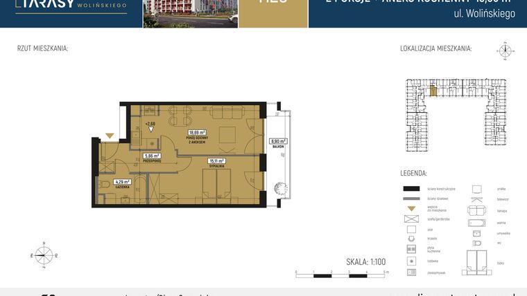 Rzut - Mieszkanie na sprzedaż 2 pokoje o powierzchni 43,95 m² - numer CM20 w Diamentowe Tarasy