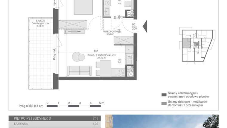 Rzut - Mieszkanie na sprzedaż 1 pokój o powierzchni 35 m² - numer M-18 w Unikat Apartamenty D