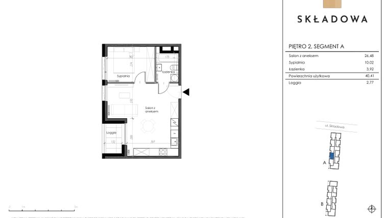 Rzut - Mieszkanie na sprzedaż 2 pokoje o powierzchni 40,41 m² - numer A15 w Apartamenty Składowa