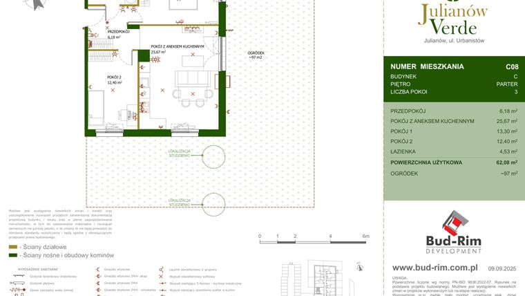 Rzut - Mieszkanie na sprzedaż 3 pokoje o powierzchni 62,08 m² - numer 8 w Julianów Verde