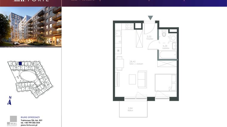 Rzut - Mieszkanie na sprzedaż 1 pokój o powierzchni 36,25 m² - numer A.1.01 w Piano