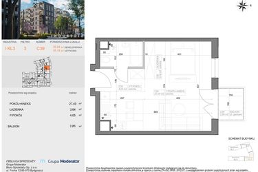Rzut - Mieszkanie na sprzedaż 1 pokój o powierzchni 35,18 m² - numer I-C39 w Industria etap I-D oraz I-C