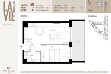 Rzut - Mieszkanie na sprzedaż 2 pokoje o powierzchni 43,35 m² - numer 30 w La Vie House