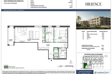 Rzut - Mieszkanie na sprzedaż 3 pokoje o powierzchni 77,29 m² - numer B-16 w Hillence etap 2