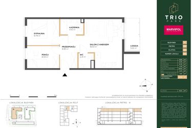 Rzut - Mieszkanie na sprzedaż 3 pokoje o powierzchni 53,66 m² - numer A061 w Trio Park