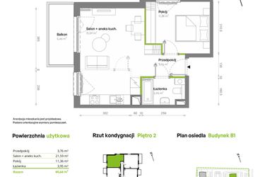 Rzut - Mieszkanie na sprzedaż 2 pokoje o powierzchni 40,66 m² - numer B1.02.27 w Południe Vita