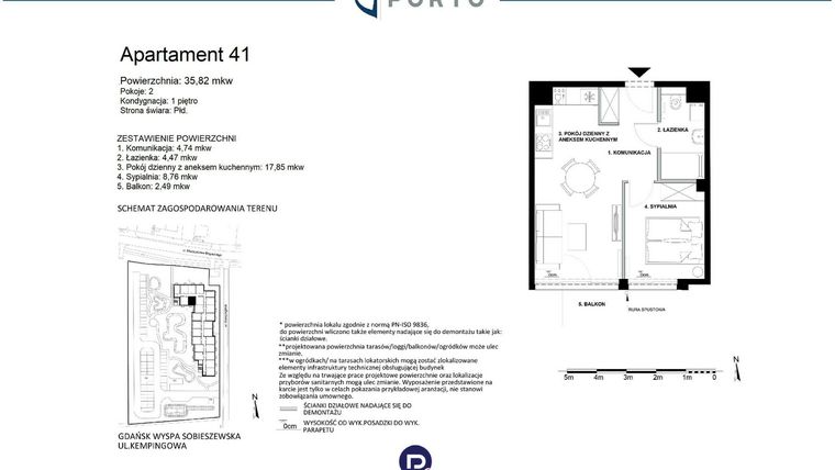 Rzut - Mieszkanie na sprzedaż 2 pokoje o powierzchni 35,82 m² - numer M41 w Baltic Porto