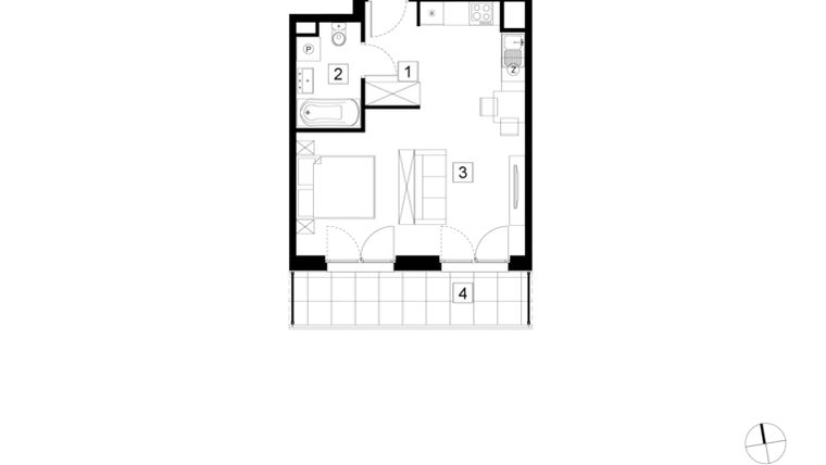 Rzut - Mieszkanie na sprzedaż 1 pokój o powierzchni 35,07 m² - numer A3-4-99 w Hipoteczna Park