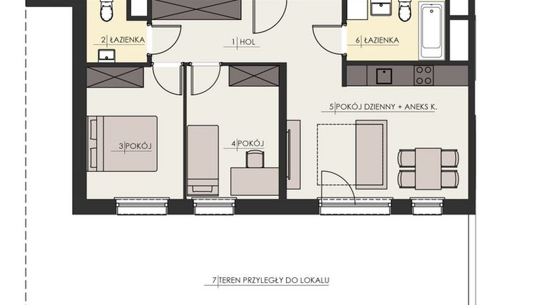 Rzut - Mieszkanie na sprzedaż 3 pokoje o powierzchni 59,29 m² - numer 2 w Osiedle Platinum III