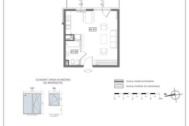 Rzut - Mieszkanie na sprzedaż 1 pokój o powierzchni 33,41 m² - numer 6.A.01 w Urzeka bud. 6 i 7