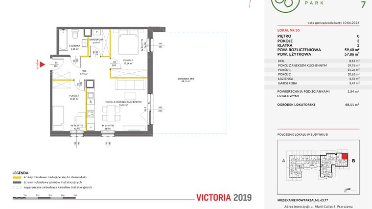 Rzut - Mieszkanie na sprzedaż 3 pokoje o powierzchni 59,4 m² - numer 50 w Olchowy Park VII