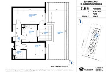 Rzut - Mieszkanie na sprzedaż 2 pokoje o powierzchni 51,88 m² - numer 32 w Vieniava edycja druga