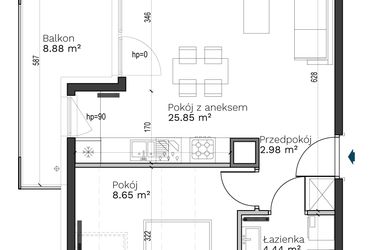 Rzut - Mieszkanie na sprzedaż 2 pokoje o powierzchni 41,92 m² - numer A-27 w Destino