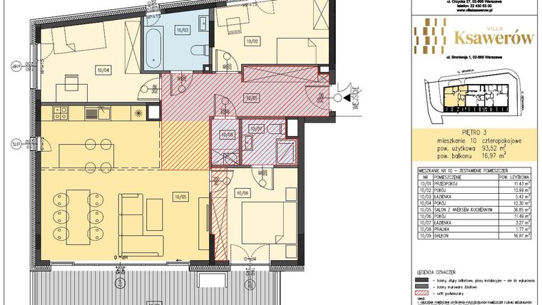 Rzut - Mieszkanie na sprzedaż 4 pokoje o powierzchni 93,52 m² - numer M10 w Villa Ksawerów