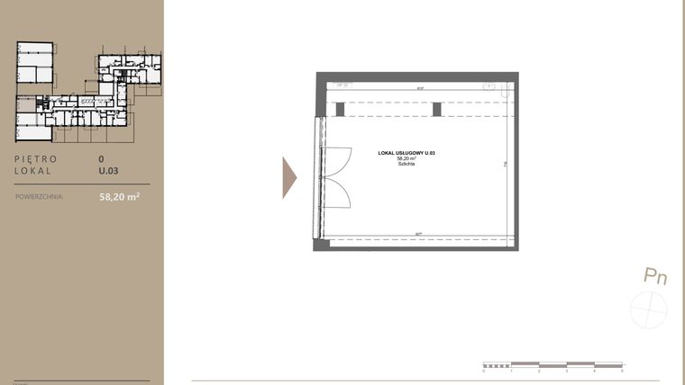 Rzut - Lokal użytkowy na sprzedaż 1 pokój o powierzchni 58,2 m² - numer U03 w BETWEEN