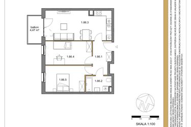 Rzut - Mieszkanie na sprzedaż 3 pokoje o powierzchni 62,8 m² - numer 86 w Osiedle Sfera etap II