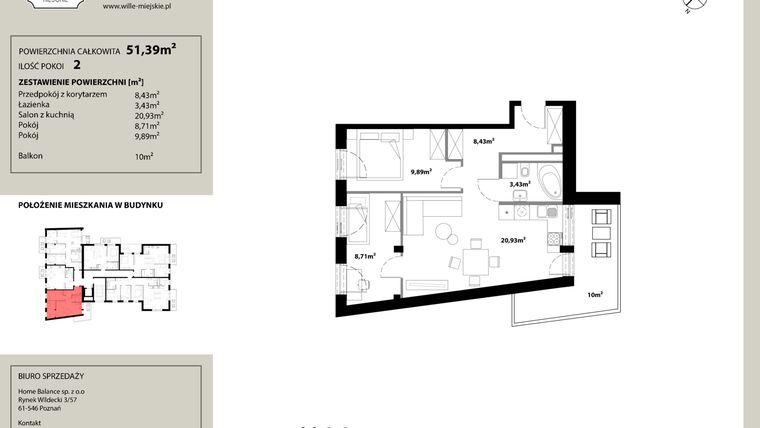 Rzut - Mieszkanie na sprzedaż 3 pokoje o powierzchni 52,7 m² - numer M 2.3 w Willa Robocza 48