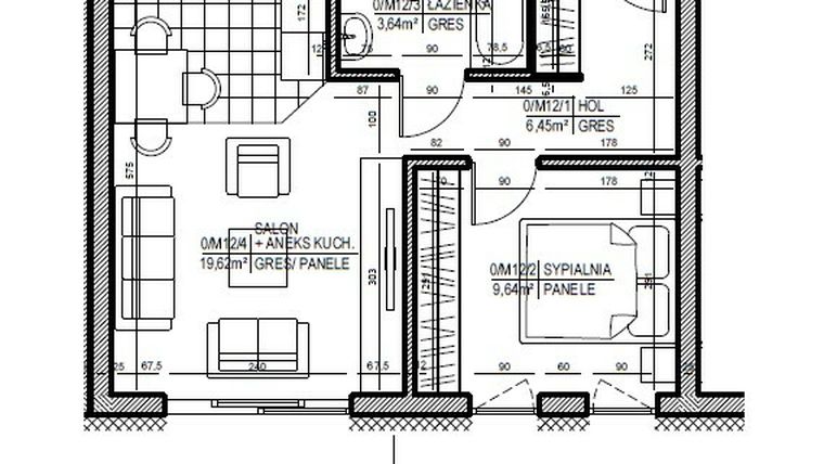Rzut - Mieszkanie na sprzedaż 2 pokoje o powierzchni 39,35 m² - numer 12 w Staroniwskie Sady etap II