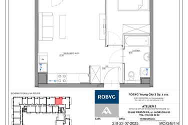 Rzut - Mieszkanie na sprzedaż 2 pokoje o powierzchni 41,87 m² - numer MC/G/B/1/4 w Modern City etap G