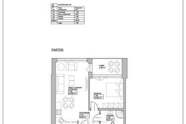 Rzut - Mieszkanie na sprzedaż 2 pokoje o powierzchni 49,76 m² - numer M6 w Ogrody Reymonta