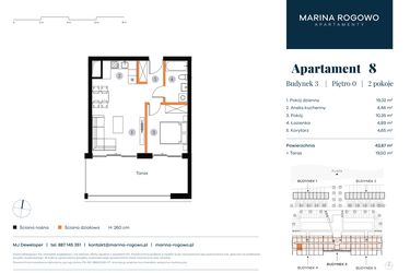 Rzut - Mieszkanie na sprzedaż 2 pokoje o powierzchni 43,67 m² - numer 8 w Apartamenty Marina Rogowo
