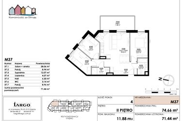 Rzut - Mieszkanie na sprzedaż 4 pokoje o powierzchni 71,44 m² - numer M37 w Kamieniczki za Strugą