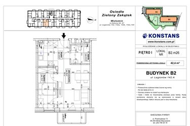 Rzut - Mieszkanie na sprzedaż 2 pokoje o powierzchni 42,4 m² - numer B2.26 w Osiedle Zielony Zakątek- etap II