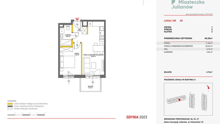Rzut - Mieszkanie na sprzedaż 2 pokoje o powierzchni 40,28 m² - numer 39 w Miasteczko Julianów