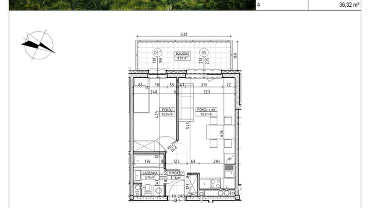 Rzut - Mieszkanie na sprzedaż 2 pokoje o powierzchni 36,32 m² - numer C5.05.28 w Osiedle Panorama Wiślana Etap IV - budynek C5