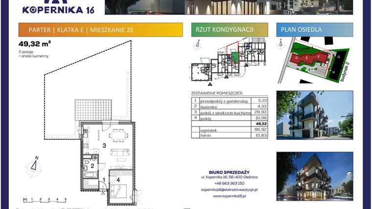 Rzut - Mieszkanie na sprzedaż 2 pokoje o powierzchni 49,32 m² - numer E02 w Kopernika Szesnaście
