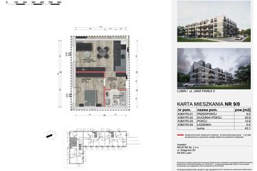 Rzut - Mieszkanie na sprzedaż 2 pokoje o powierzchni 42,44 m² - numer 9_0 w Apartamenty Kochanowskiego