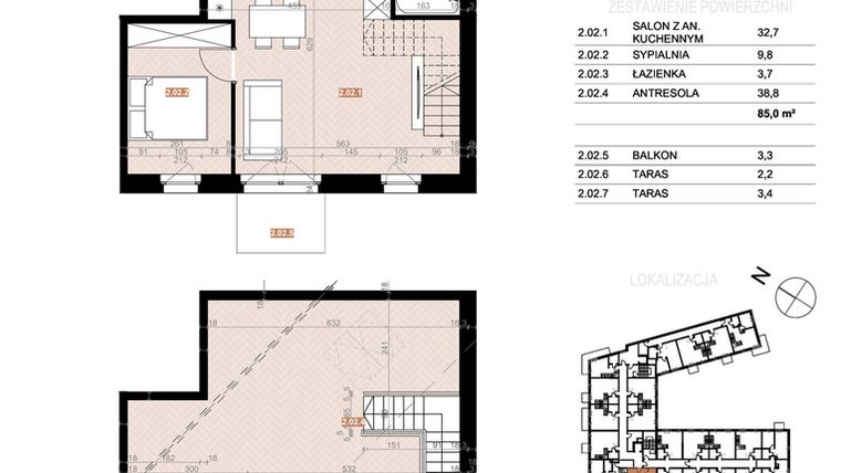 Rzut - Mieszkanie na sprzedaż 3 pokoje o powierzchni 85 m² - numer 202 w Szczecińska 20