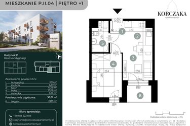 Rzut - Mieszkanie na sprzedaż 2 pokoje o powierzchni 30,01 m² - numer P.II.04 w Korczaka Apartamenty