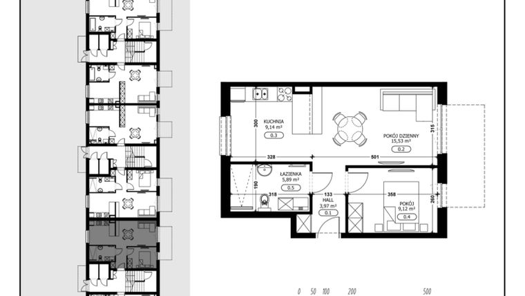 Rzut - Mieszkanie na sprzedaż 2 pokoje o powierzchni 43,65 m² - numer B3-M13 w Śląska Park