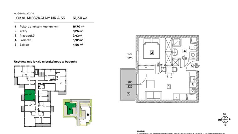 Rzut - Mieszkanie na sprzedaż 2 pokoje o powierzchni 31,3 m² - numer A.33 w Parkove Love