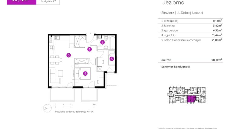 Rzut - Mieszkanie na sprzedaż 2 pokoje o powierzchni 50,72 m² - numer 27.A.2.4 w Murapol Siewierz Jeziorna bud. 27 i 28