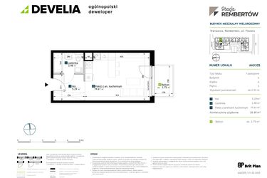 Rzut - Mieszkanie na sprzedaż 1 pokój o powierzchni 28,88 m² - numer AA0305 w Stacja Rembertów