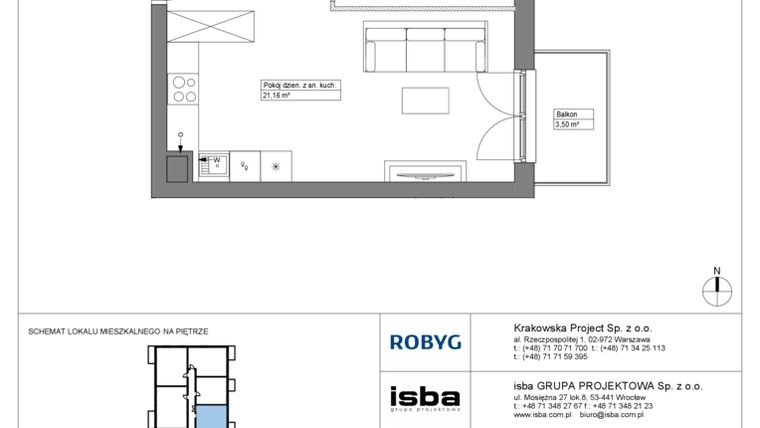 Rzut - Mieszkanie na sprzedaż 2 pokoje o powierzchni 40,28 m² - numer KR8/C/5/8 w Apartamenty Krakowska etap VIII
