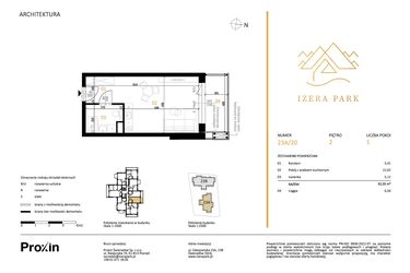Rzut - Mieszkanie na sprzedaż 1 pokój o powierzchni 32,55 m² - numer 23A/20 w Izera Park